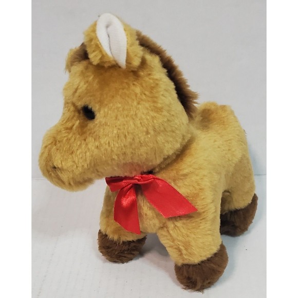 Brooklyn Doll Toy Horse Pony Plush Brown With Red Bow Stuffed Animal Toy 9" - Picture 3 of 6